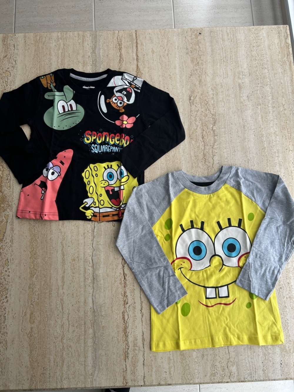 NEW 🆕 SpongeBob SquarePants Kids Long-Sleeve Tees - Black, Yellow & Gray 5T